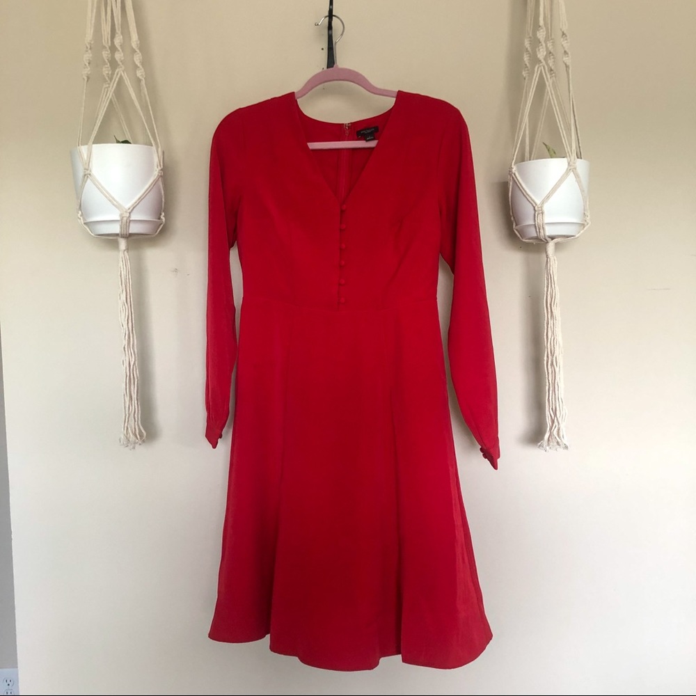 Ann Taylor Red, long sleeve, A line dress